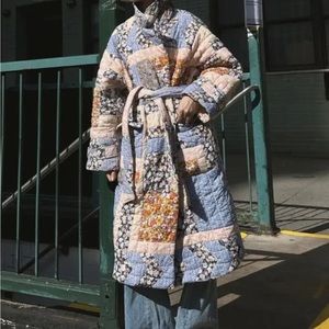 Women's Fall Winter New Belted Long Quilted Print Jacket Coat /Outerwear, Lapel